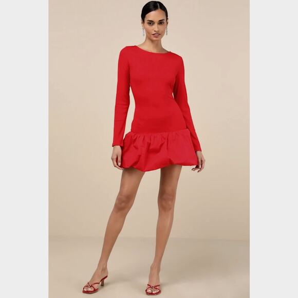 Lulu’s Ideal Approach Red Long Sleeve Mini Dress S - Picture 1 of 16